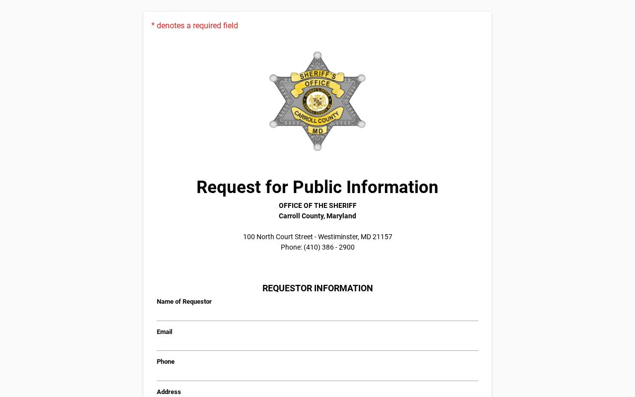 Carroll County corrections arrest records request form
