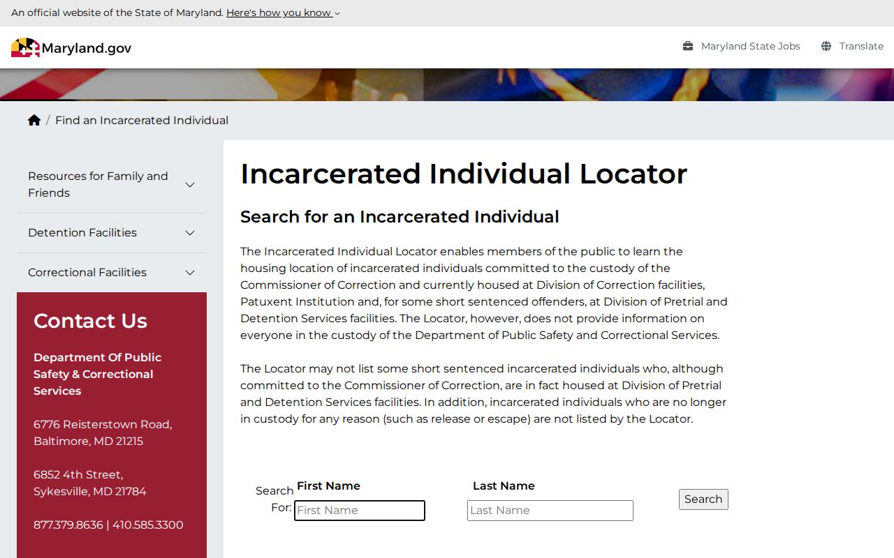Maryland DPSCS custody locator for Carroll County arrest follow-up