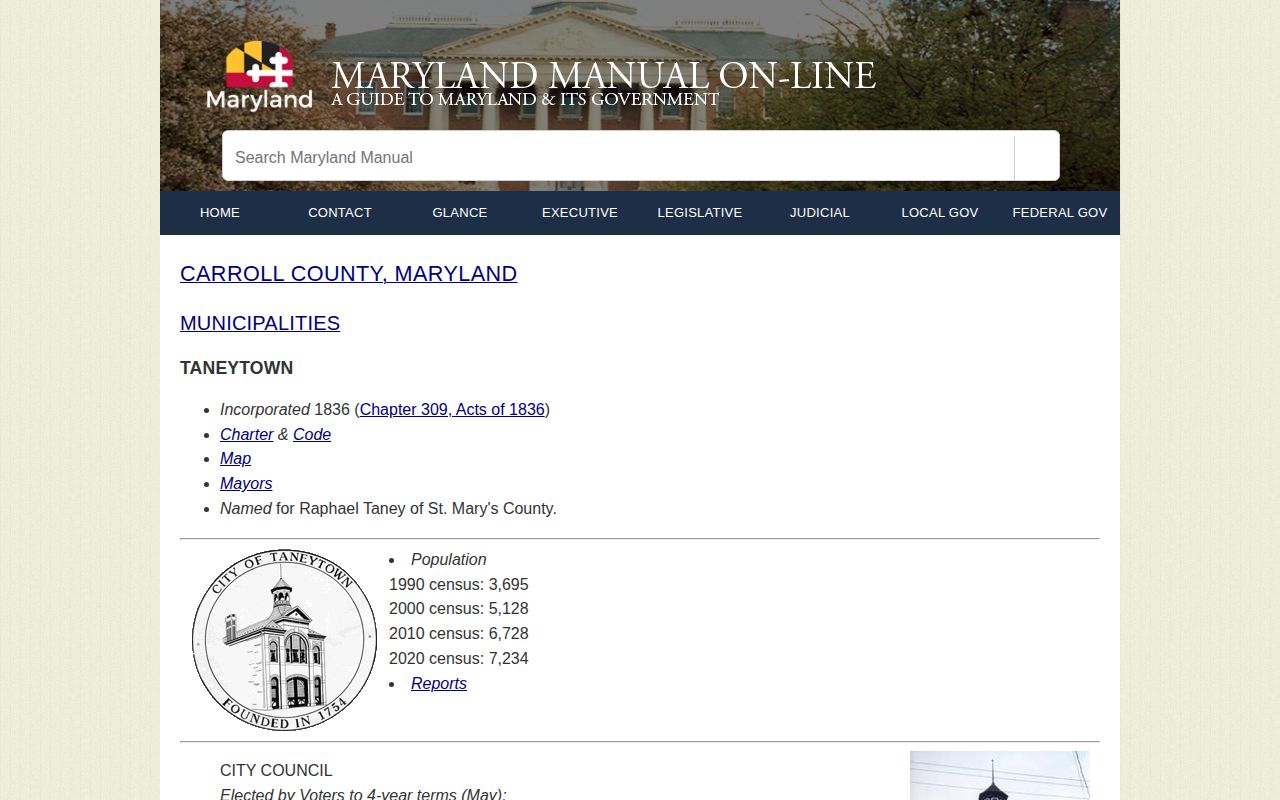 Maryland Manual directory for Taneytown Police Department