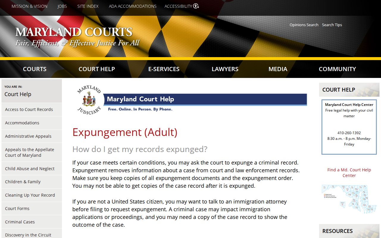 Maryland expungement information for Carroll County arrest records