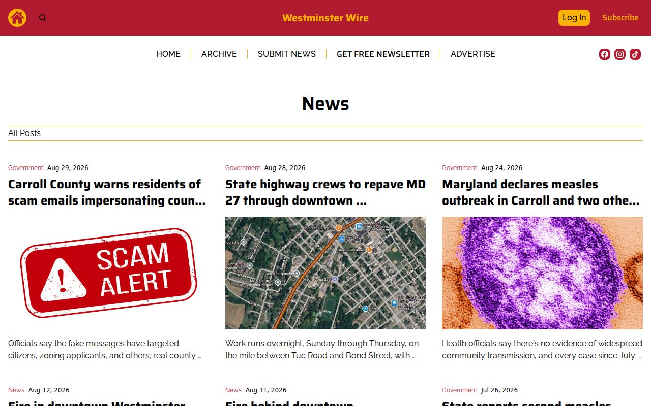 Westminster Wire local news section for Carroll County reporting
